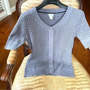 Knit top slate blue grey blouse
